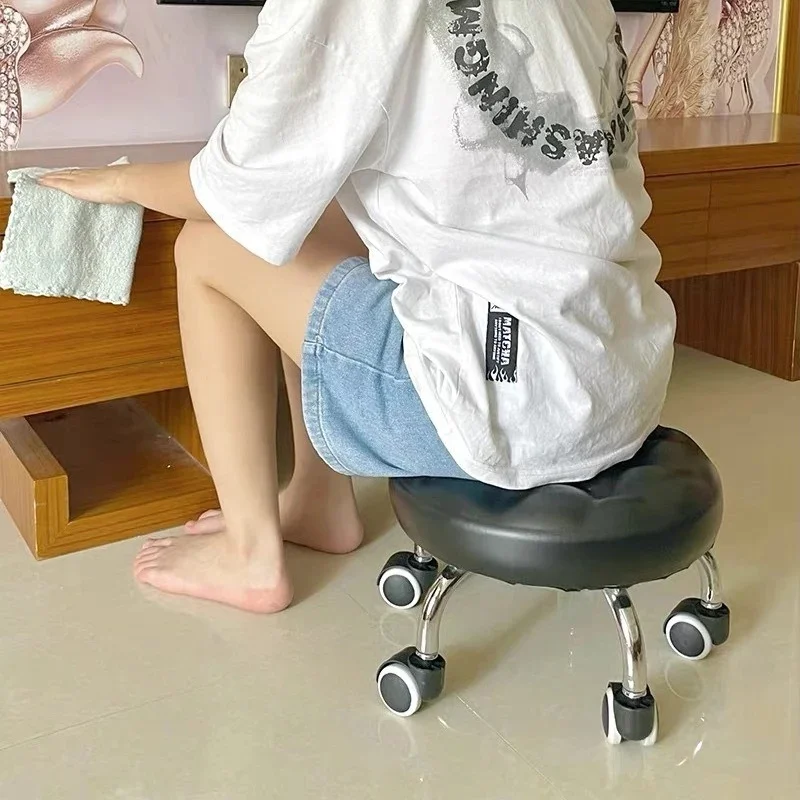Round Swivel Rolling Stool with Wheels, Multi-use Low Seat for Home Floor Cleaning, Nail Pedicure Work Bench JJ1741