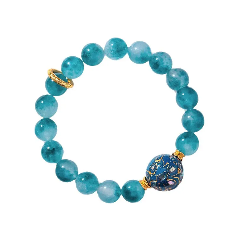 10mm Natural Blue Chalcedony Lacquer Beaded Bracelet for Women Stylish Elegant Ocean Blue Jewelry Gifts