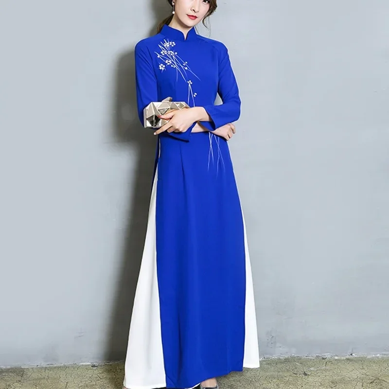 Fashion 2024 Spring Summer new Vietnam dress for women elegant cheongsam traditional folk qipao Asian clothes Vestido 10396