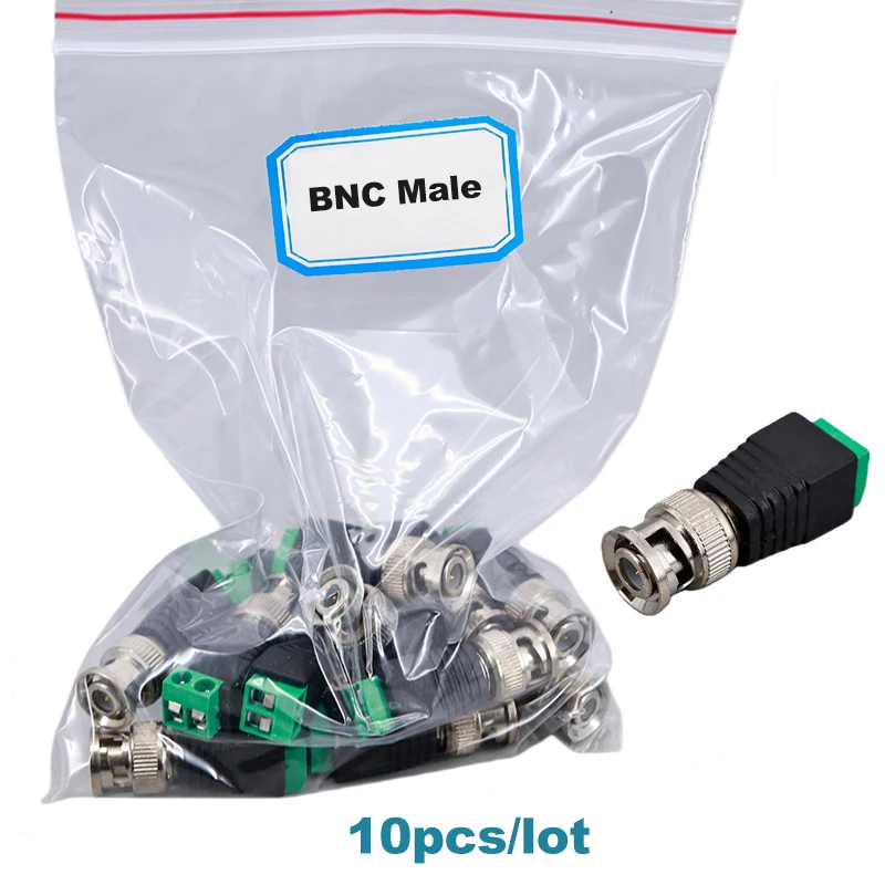 

10 шт./лот, разъем BNC, штекер, коаксиальный адаптер Cat5 DC, балун-коннектор для аксессуаров камер видеонаблюдения E