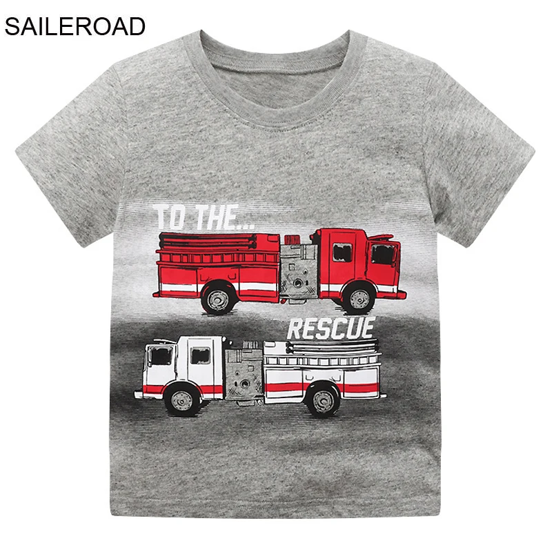 

SAILEROAD Summer T Shirt Cotton Short Sleeve Cartoon Vehicles Truck T-shirts Kids Tee Girl Tops Boys Children Clothes