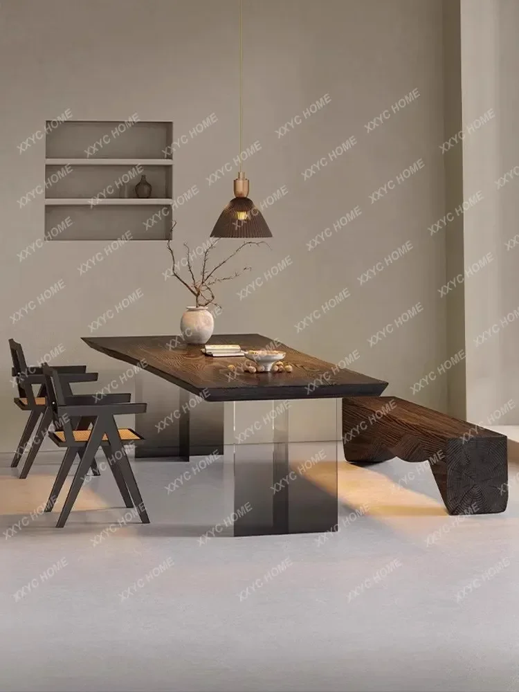 TT Solid wood tea table black carbonized large plate dining table acrylic gradient desk tea table conference