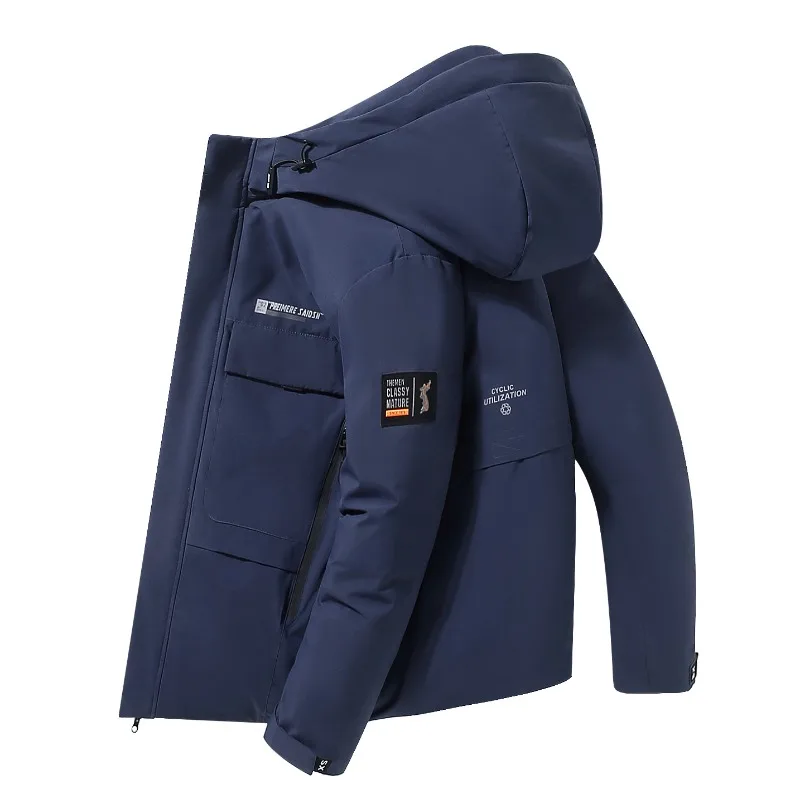 

Новые зимние мужские повседневные пальто на белом утином пуху с капюшоном, модные короткие куртки-пуховики, качественные уличные ветрозащитные толстые теплые парки 3X