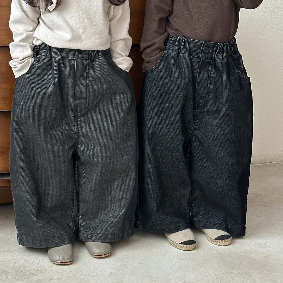 

‌2025 Fall Kids Denim Long Pants Boys Girls Retro Straight Leg Corduroy Trousers Cotton Casual Jeans for 1-8 Years