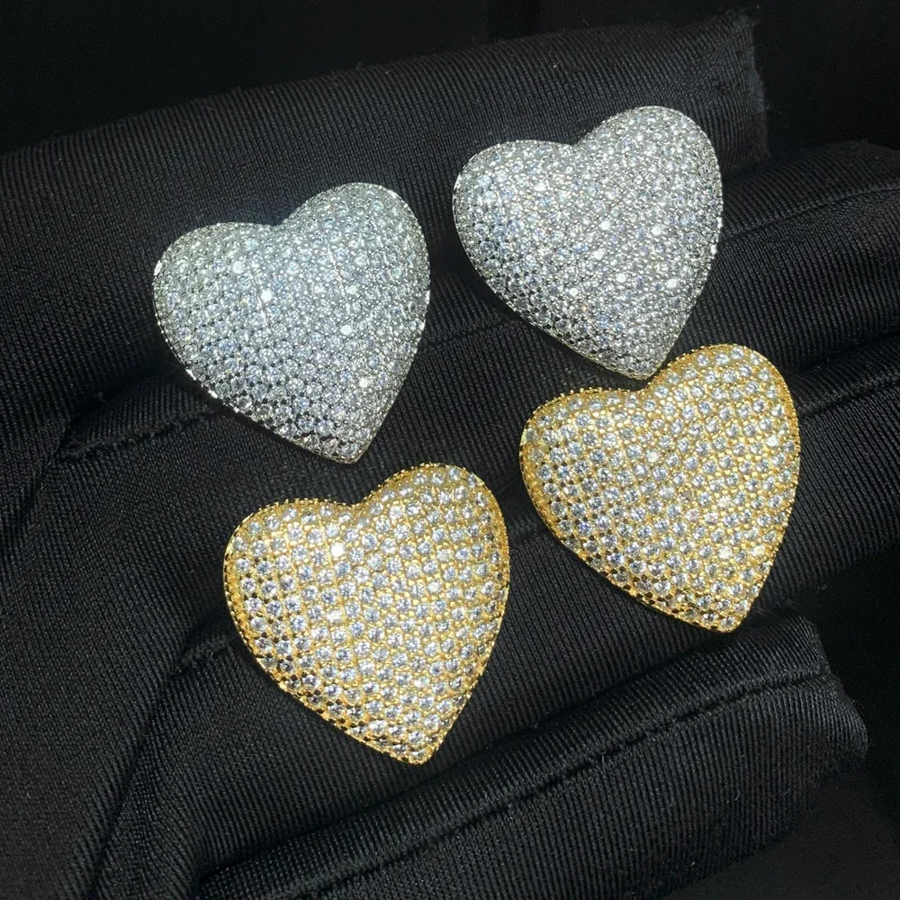 2024 High Quality 23mm Big Heart Earrings Iced Out Bling Micro Paved 5A Cubic Zirconia Stud Earrings Fashion Love Jewelry Gift