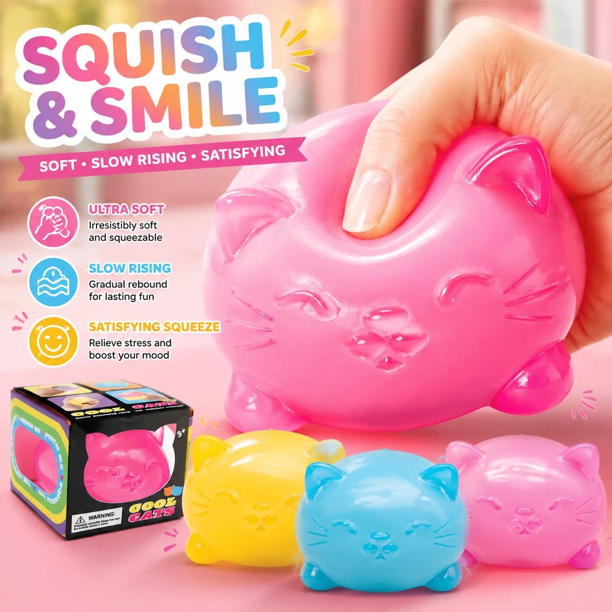 1Pc Cute Mini Cat Maltose Decompression Toy Pressure Relief Tool Non Stick Odorless Non-toxic Fun Toy For Adults and Students