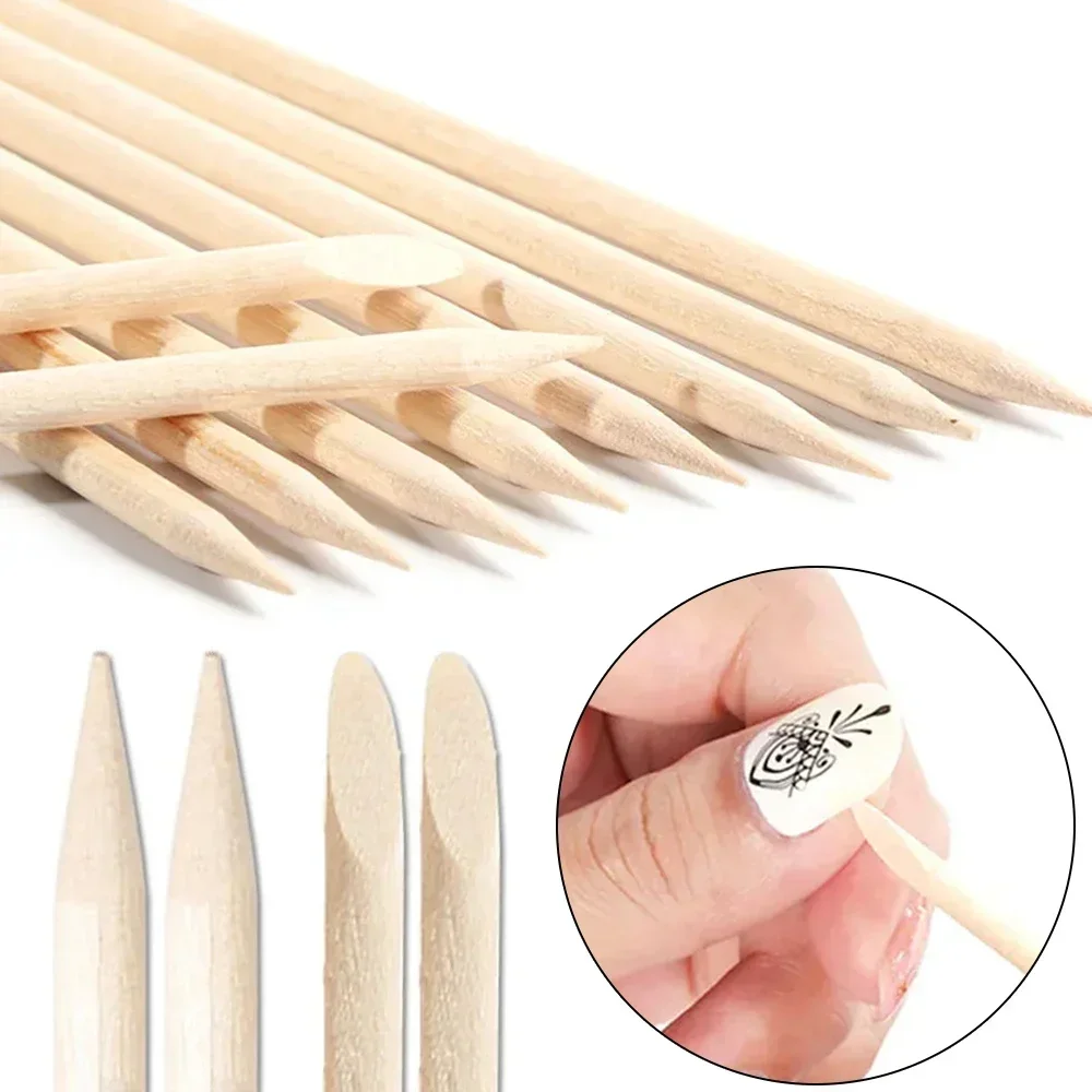 Disposable Wooden Nail Art Cuticle Pusher 200pcs Double Ended Remove Nail Polish Dead Skin Nail Push Pedicure Manicure Tools Set