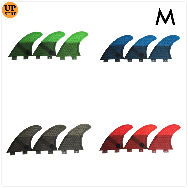 UPSURF FCS SUP Borad Double Tabs M Fins Green/Blue/Grey/Red stitching Honeycomb Fiberglass 3 pcs/set Paddle Accessories