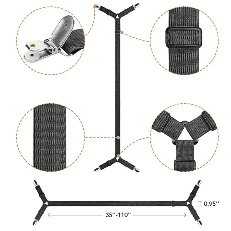 조정 가능한 삼각형 탄성 멜빵 그리퍼 거치대 스트랩 클립, 침대 시트 매트리스 커버, 소파 쿠션 탄성 벨트, 2 개