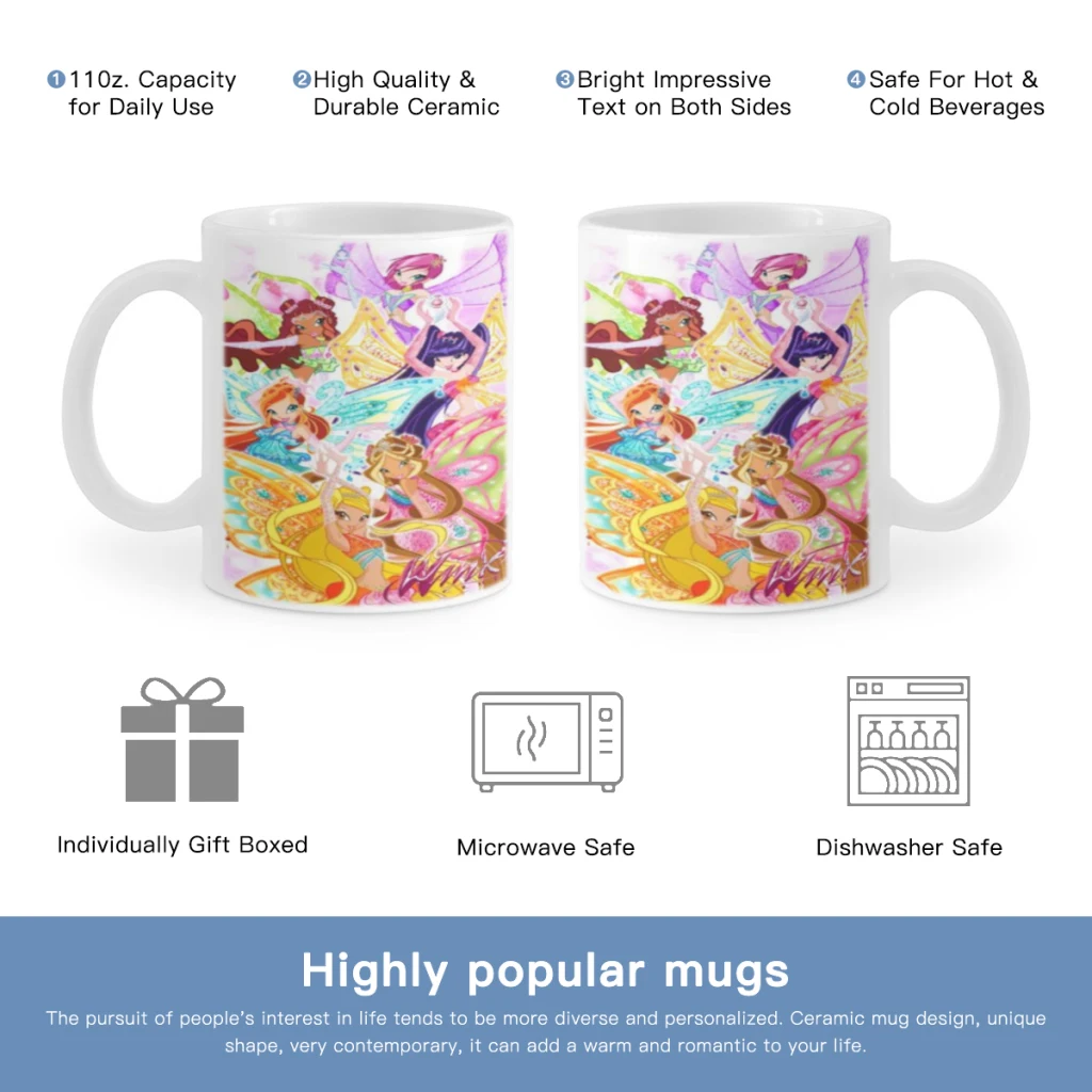 Girl-W-Winx Catoon Clubs Cartoon Free shipping Coffee Mug 11oz Fun Ceramic Coffee Tea Cocoa Cup Handle Tea Drink Cup