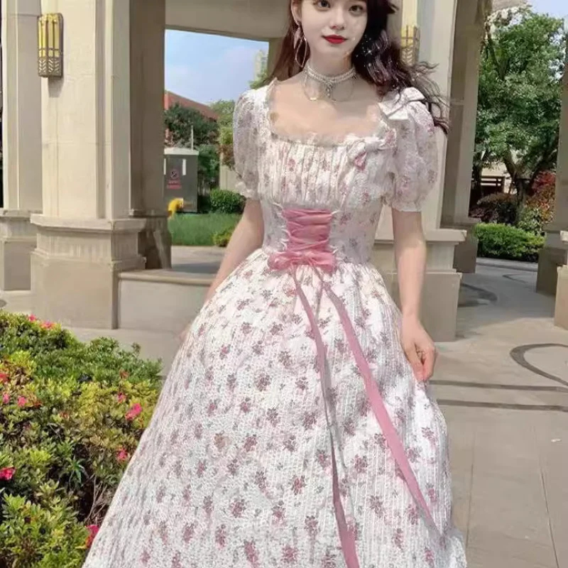 Lolita VintageLolita Lolita French Design Sense Niche Sweet First Love Floral Long Dress for Women Summer Fresh Gentle Japanese