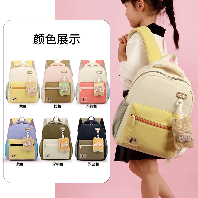 

Легкий детский рюкзак из нейлона с мультяшным медведем, цветными вставками и водонепроницаемым покрытием