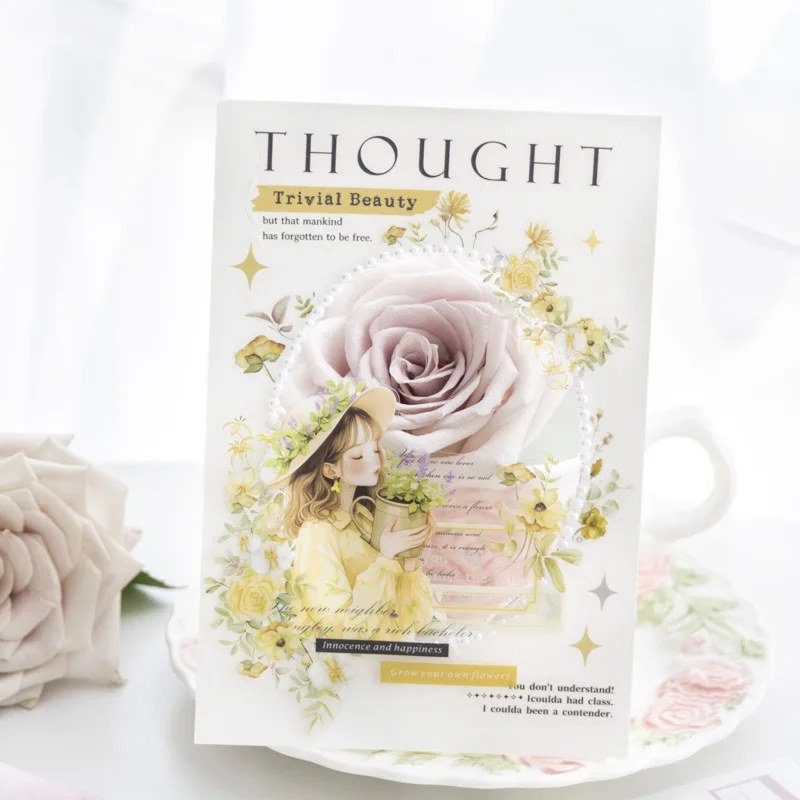 10 Sheets/Pack Unhidden Romance Series Dual Material Die-cut Sticker Book, Floral Girl Style Journal Decorative Supplies