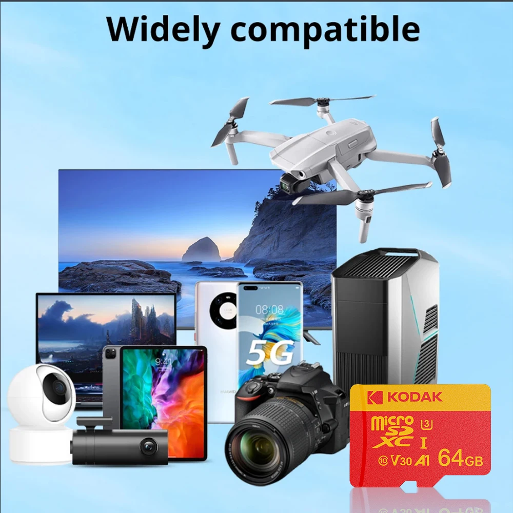 Kodak hoge snelheid ​ ​ Micro SD-kaart U3 Klasse 10, tot 100 MB/s, TF-geheugenkaart met adapter - Verkrijgbaar in 32 GB, 64 GB en 128 GB