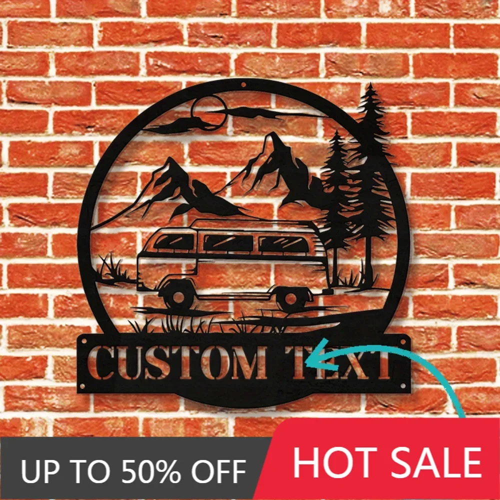 

Iron Art Decorative Painting Custom Metal Wall Art of Camper Van with Personalized Nameplate Ideal Home Decor for Camping Lovers