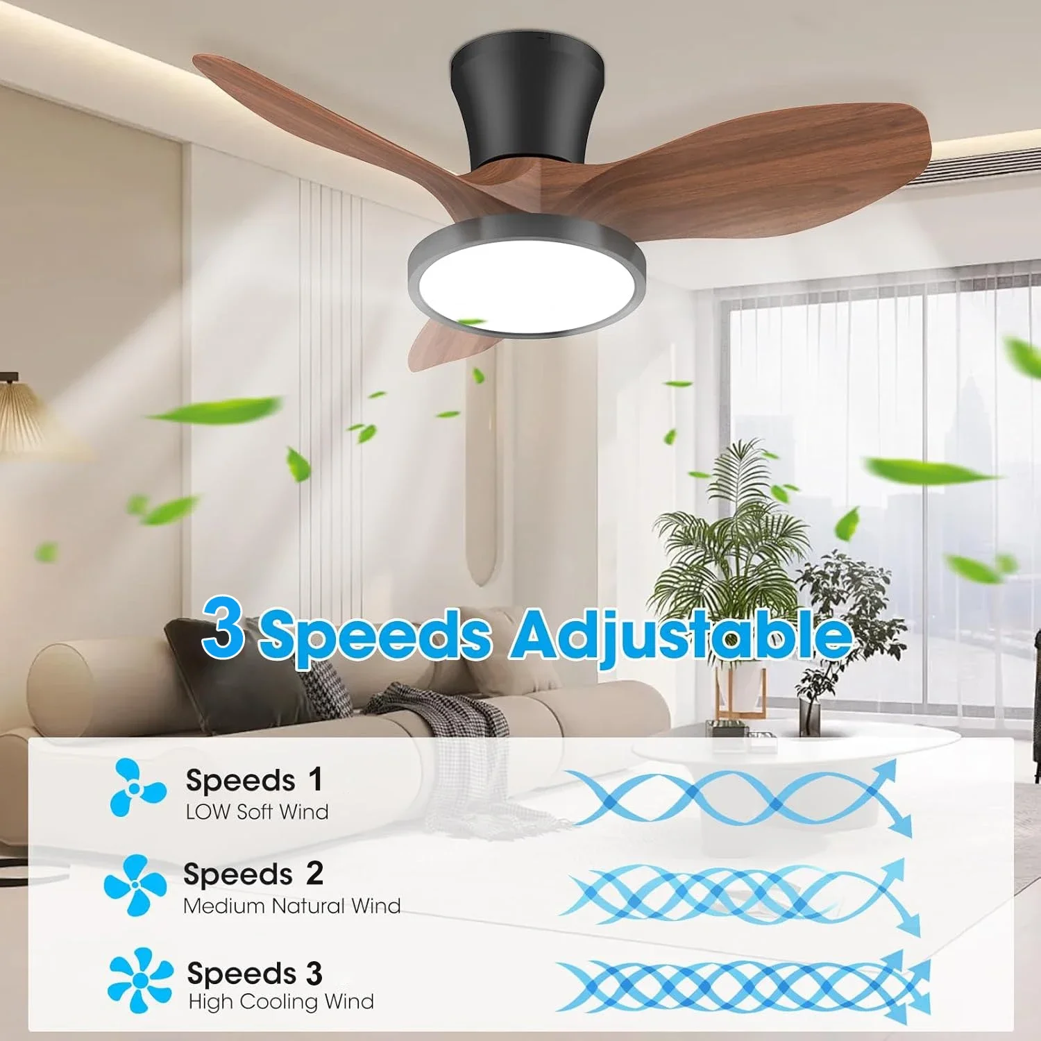 Ceiling Fans With LED Lamp High Wind 3 Speed Silent Fans Light Modern Retro Design Remote Control for Bedroom Living Room Decor