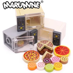 Marumine Mini Alimentos Tijolos Forno Móveis Blocos Modelo Snacks Pizza Fries Burgers Chocolate Sobremesa Cookies MOC Acessórios Brinquedos