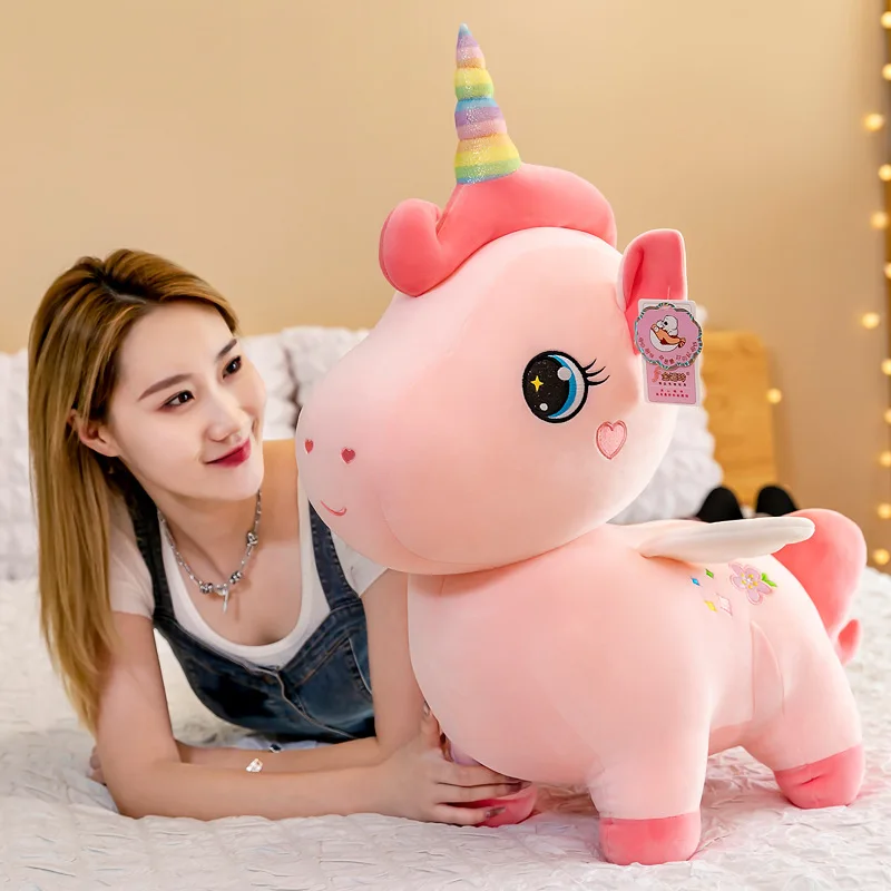 Cartoon Anime Plush Toy Cute Unicorn Pink Embroidery Pony Doll Pillow/Cushion for Room Decoration Girl Birthday Gift