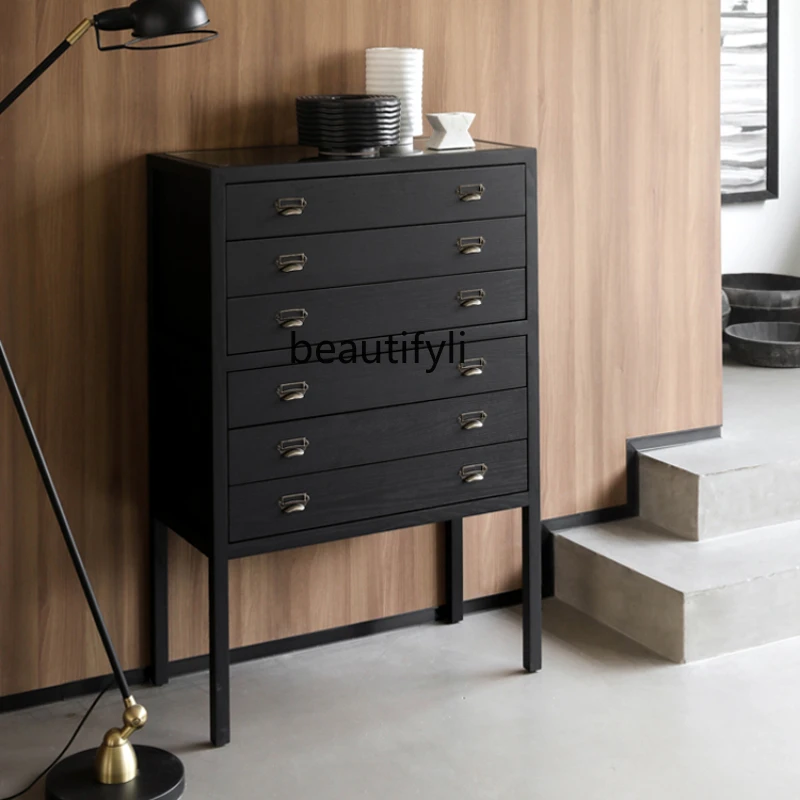 

Modern Minimalist Designer Nordic Retro Style Solid Wood Ash Six Commode Black Cabinet