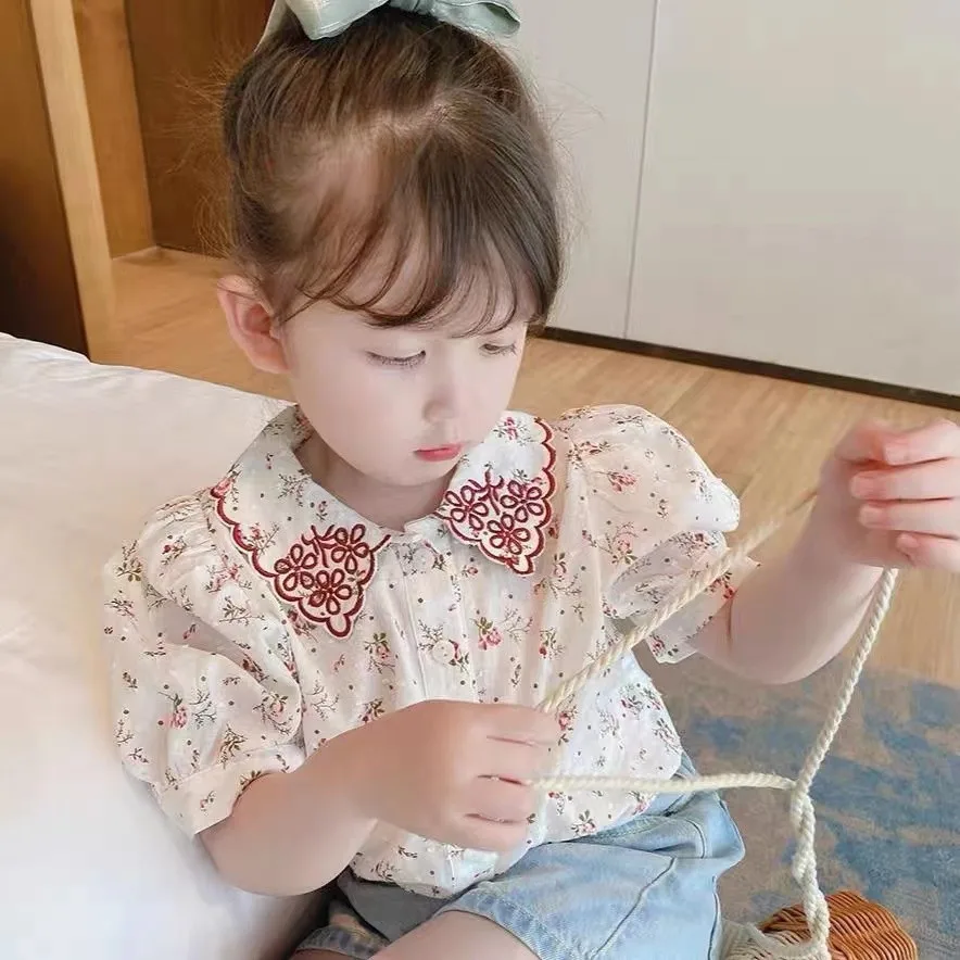 

Children's Clothing Girls Cotton Shirt Children's Summer Clothing Floral Shirt Baby Short-sleeved Top Doll Shirt Thin