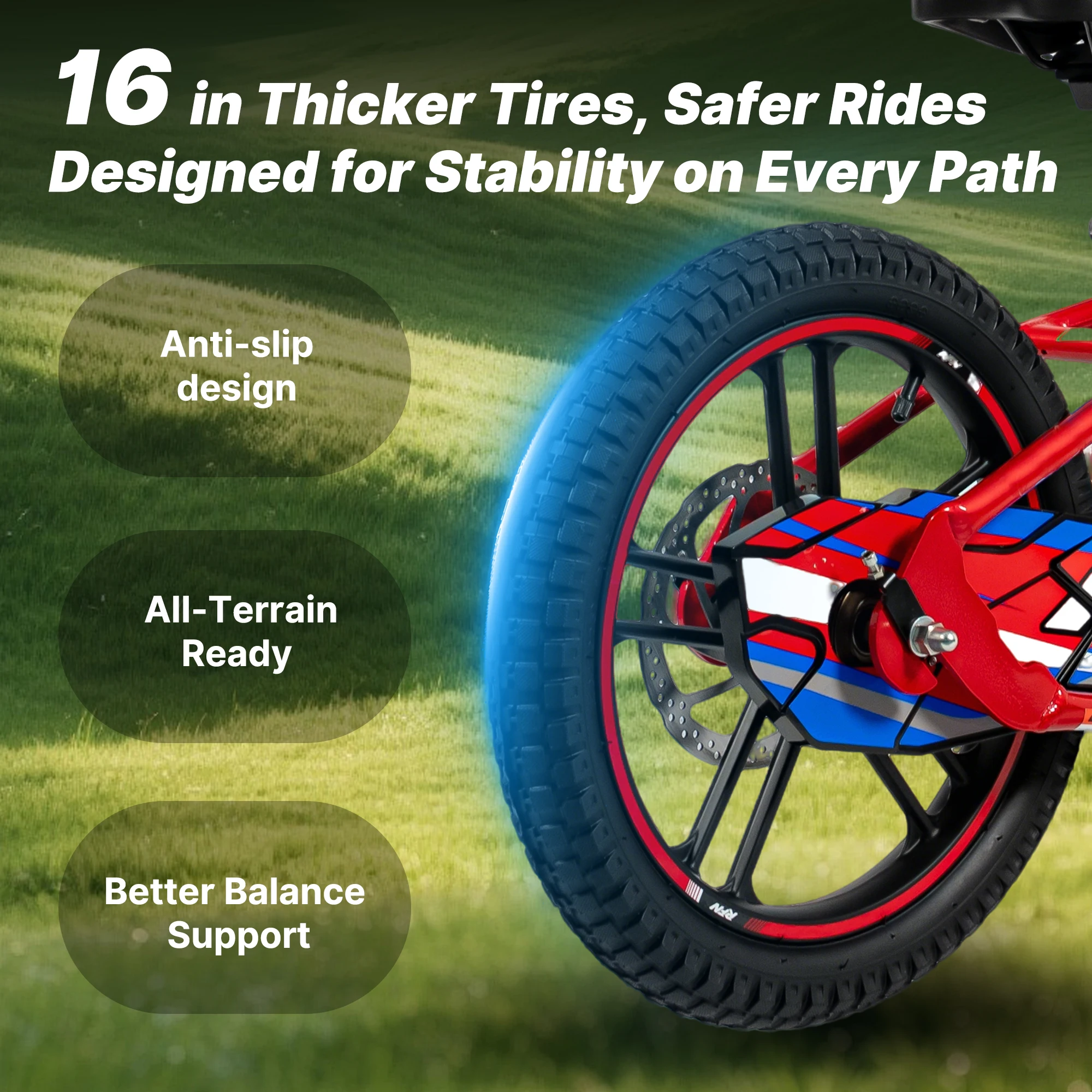 Bicicleta elétrica da sujeira RFN, bicicleta máxima de equilíbrio do motor de 500 W para crianças, 16 MPH e 3 velocidades e pneus off-road de 16 polegadas Ebike para maiores de 4 anos