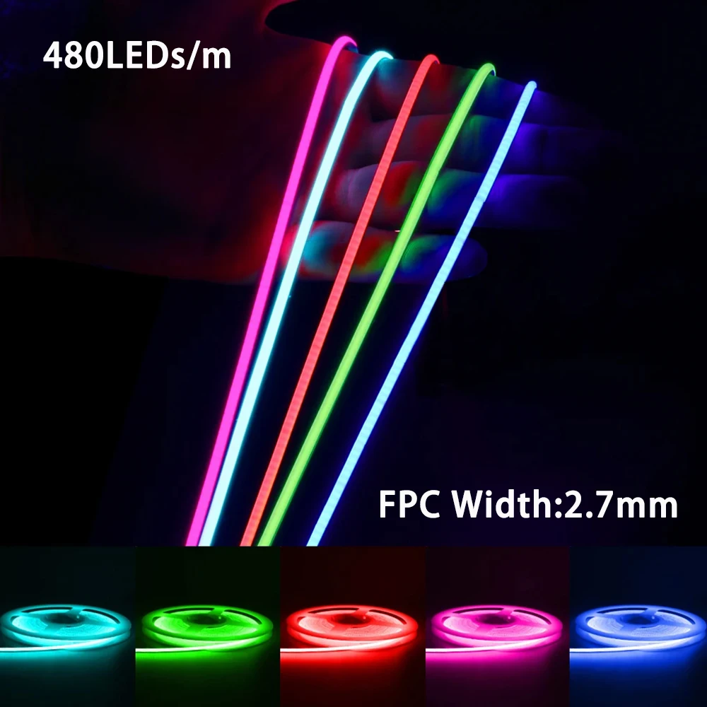 5V USB Super Slim 2.7mm FPCB width COB LED Strip Light 480LED/m High Density Linear Lighting Warm Cool White Room Decor