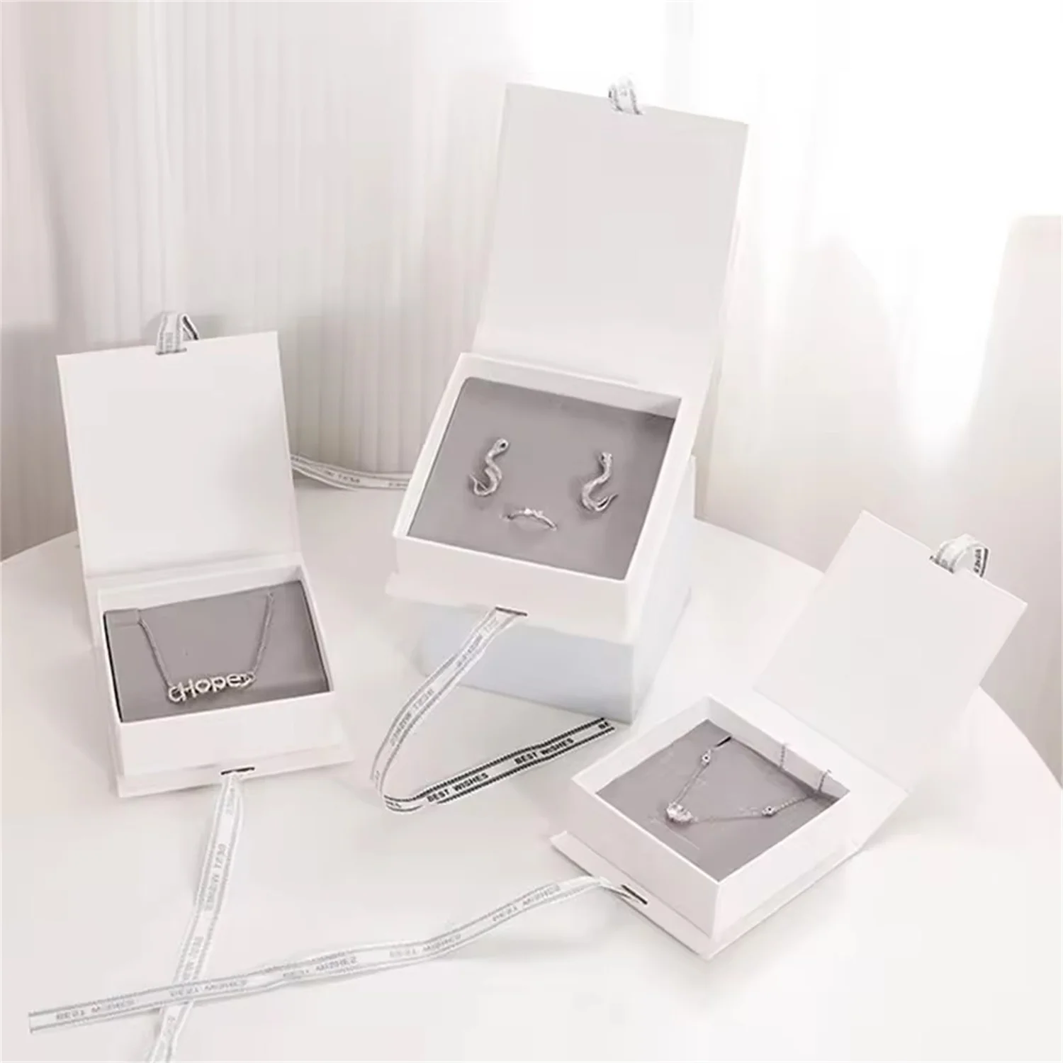 24Pcs Custom Logo Luxury Jewelry Flap Ribbon Box Ring Earrings Bracelet Necklace Pendant Studs DIY Gift Organizer Wedding Favors