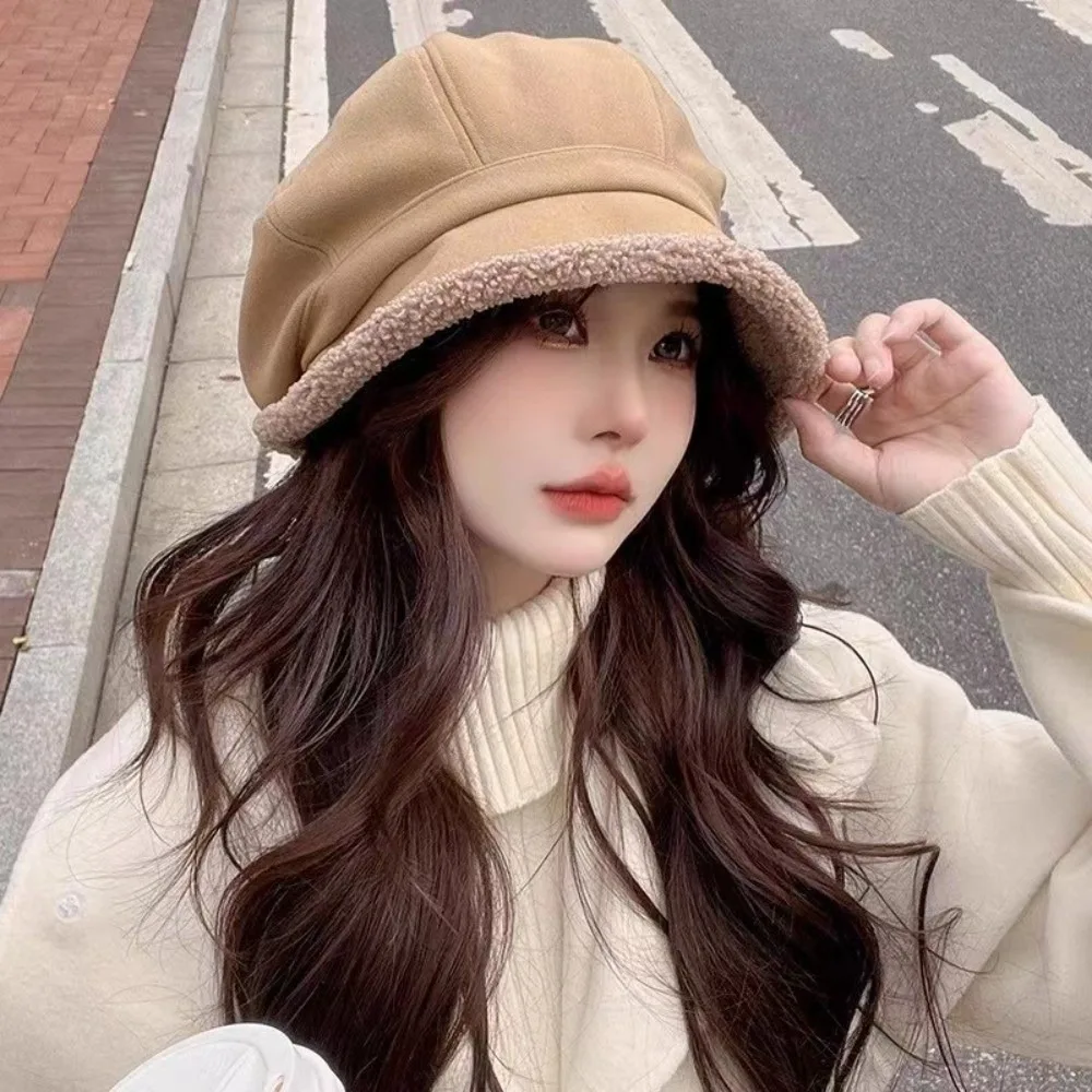 

Cold Prevention Autumn Winter Plush Beret Hat Classic Ear Protection Women Basin Cap French Style Breathable Leisure Bucket Hat