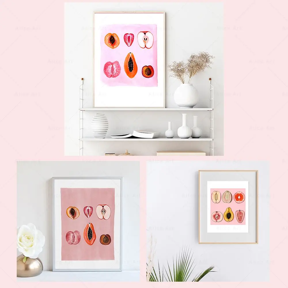Fruity Sliced Feminine Fruit Wall Art Canvas Painting Vintage Posters Abstract Woman Body Positivity Prints Pictures Room Decor