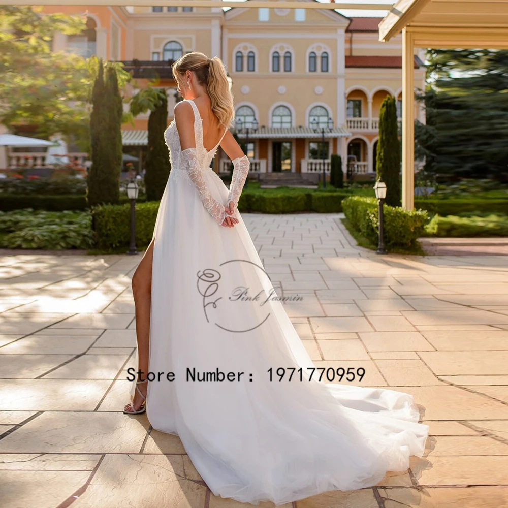 High Side Slit Wedding Dress For Women Square Collar Applique Bridal Gown Court Train vestidos de novia Custom Made 2024 New