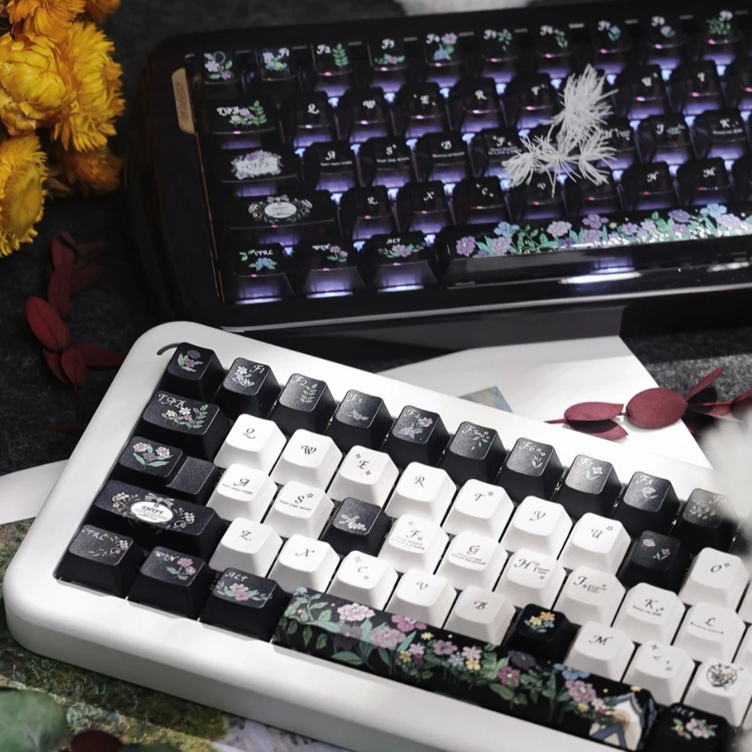 Ink Garden Theme Keycaps Set Customized PBT Sublimation PC Translucent FC/Cherry Profile Keyboard Caps for Keyboard Accessories