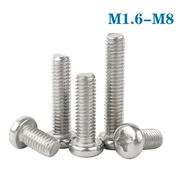 2-50Pcs M1.6 M2 M2.5 M3 M3.5 M4 M5 M6 M8 Cross Phillips Round Pan Head Screw Bolt 304 Stainless Steel  A2-70