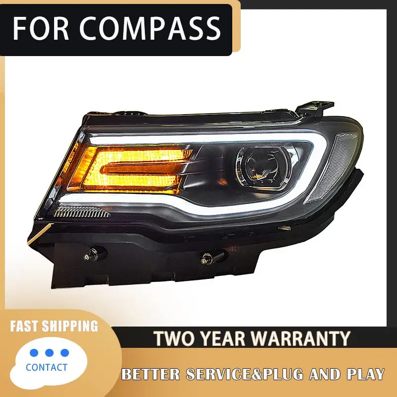 Car Styling Headlight for Jeep compass Headlights 2017 2018 2019 for compass Head lamp Double lens Bi xenon Hid High Low Beam