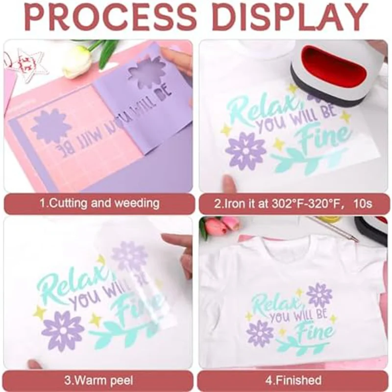 ABRW-Pastel Iron-On Vinyl Bohemian Heat Transfer Vinyl Set HTV Bundle 8 Pastel Htvs For T-Shirts, Apparel, Easy To Cut & Weed