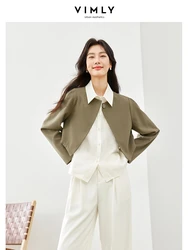 VIMLY Women's Simple Commuter Suit Autumn Short Long Sleeve Cardigan Jacket+Lapel Sleeveless Bottoming Shirt Vest 2 Piece Set