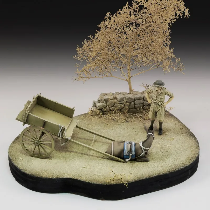 1/35 масштаб, литая под давлением фигурка из смолы, наборы моделей, моделирование британского солдата и тележки для осла, миниатюрный гаражный комплект, в разобранном виде, неокрашенный