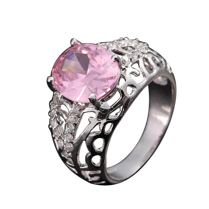 Size 8 Pink Zirconia Ring Women Elegant Fashion Jewelry Bague Bijoux