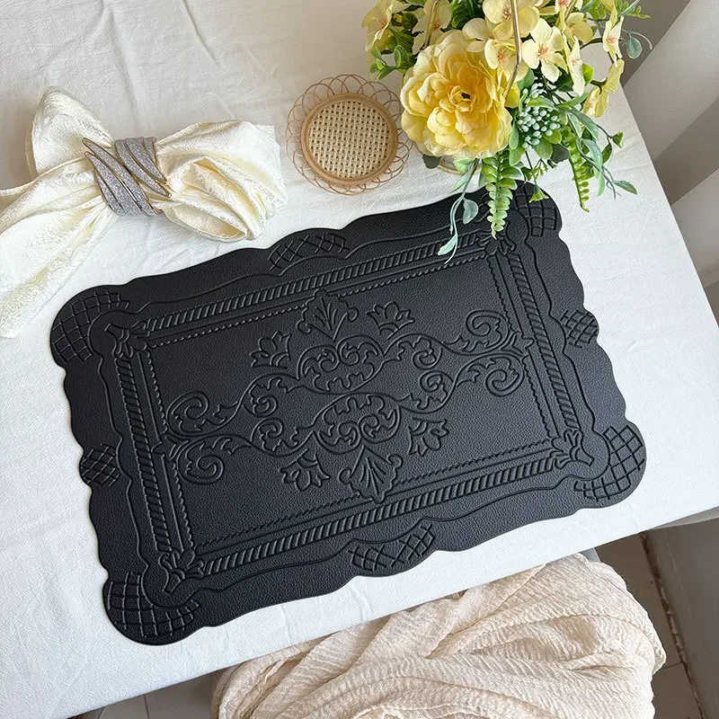 6/4pcs Relief Emboss Leather Placemat Nordic Style Retro Coffee Coaster Insulation Creative PU Waterproof Dining Table Decor Mat