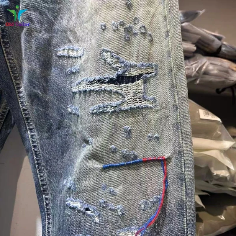 25SS Heavy Duty American Style Ripped Washed Blue Hip Hop Personalised Mens Womens High Quality Jeans