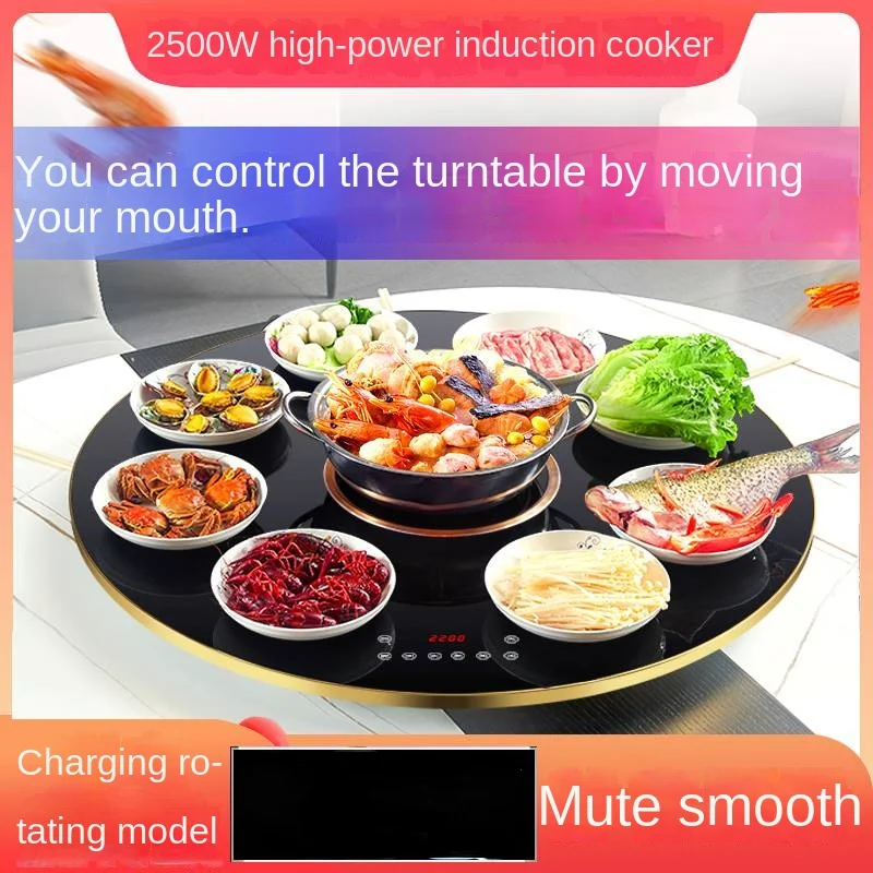 

Household round Table Turntable Double-Headed Stove Hot Pot Induction Cooker Insulation Integrated Dining Table Tempered