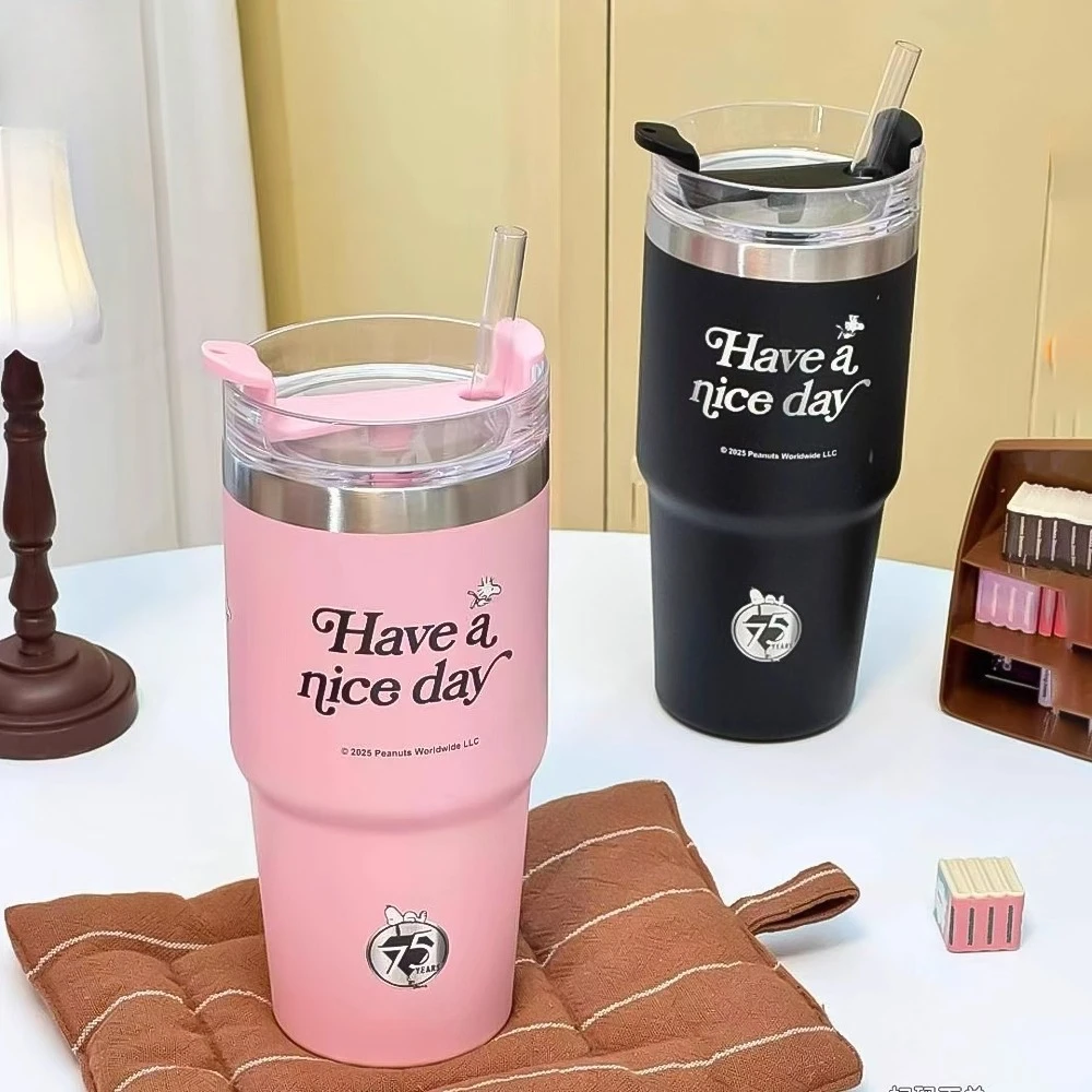 

75th Anniversary Snoopy Straw Cup - Peanuts Comic Collectible Drinkware for Kids, Leak-Proof Reusable Cup with Cartoon Design