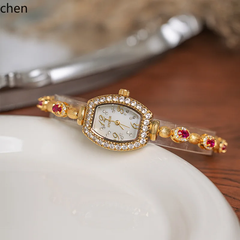 Zml new premium pearl & diamond accented barrel-shaped women's watch - stylish, high-value, with adjustable pull-out bracelet