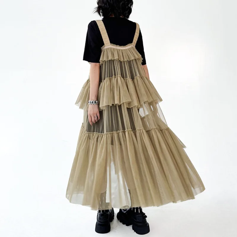 HKSH printemps automne nouvelle robe globale pour femmes couches plissées maille transparente conception de Niche française a-ligne robes douces élégantes HK17971