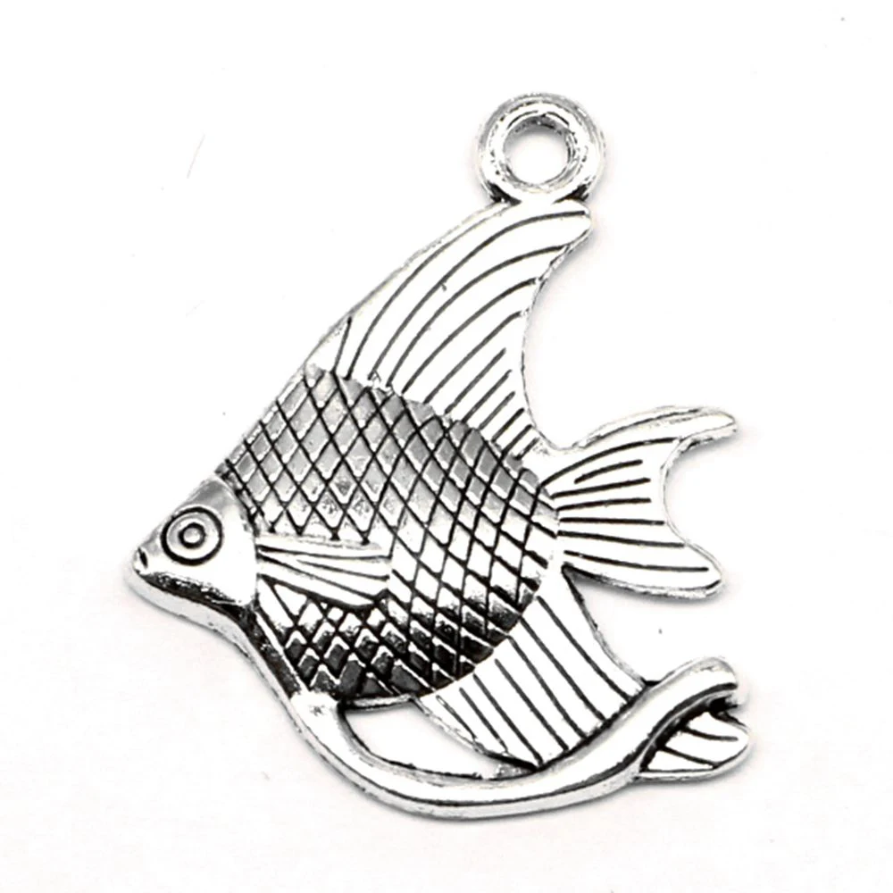 5pcs 25x30mm Fish Charms Men Pendant Craft Supplies Fashion Jewellery Antique Silver Color