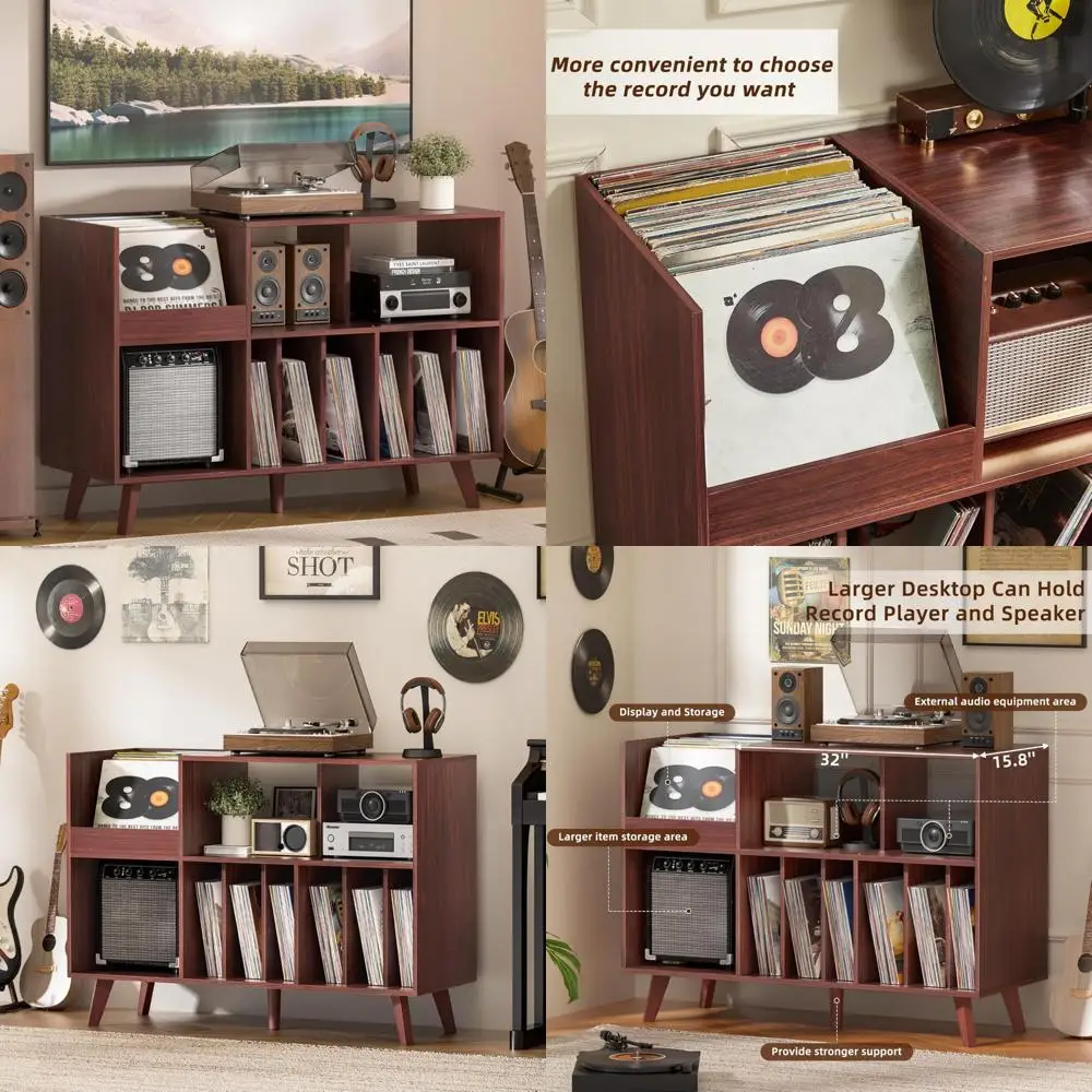 حامل تخزين كبير لسجلات الفينيل مقاس 48 بوصة مع منطقة عرض وحامل القرص الدوار لحلول تخزين مشغل التسجيلات #1