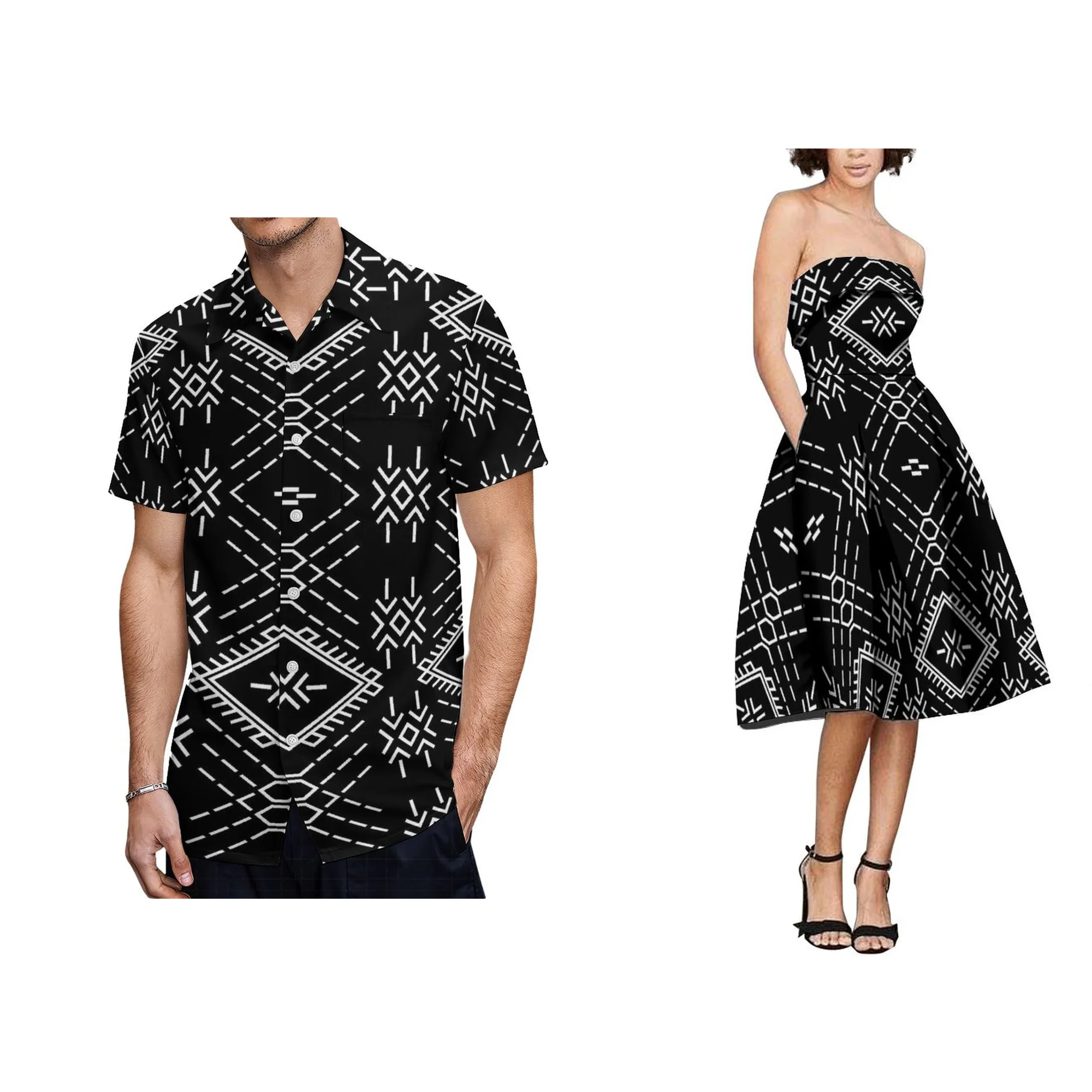 High Quality Design Custom Tonga Hawaii Polynesian Print Strapless Midi Dress Island Style Sexy Women Dress