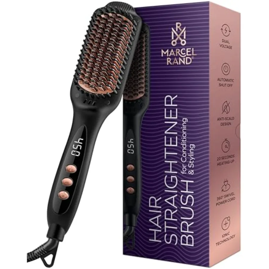 

Professional Dual Voltage Hair Straightener Brush Hair Straightening Brush w/Ions for Healthy Anti Frizz Flat Iron Comb w/ 16 T