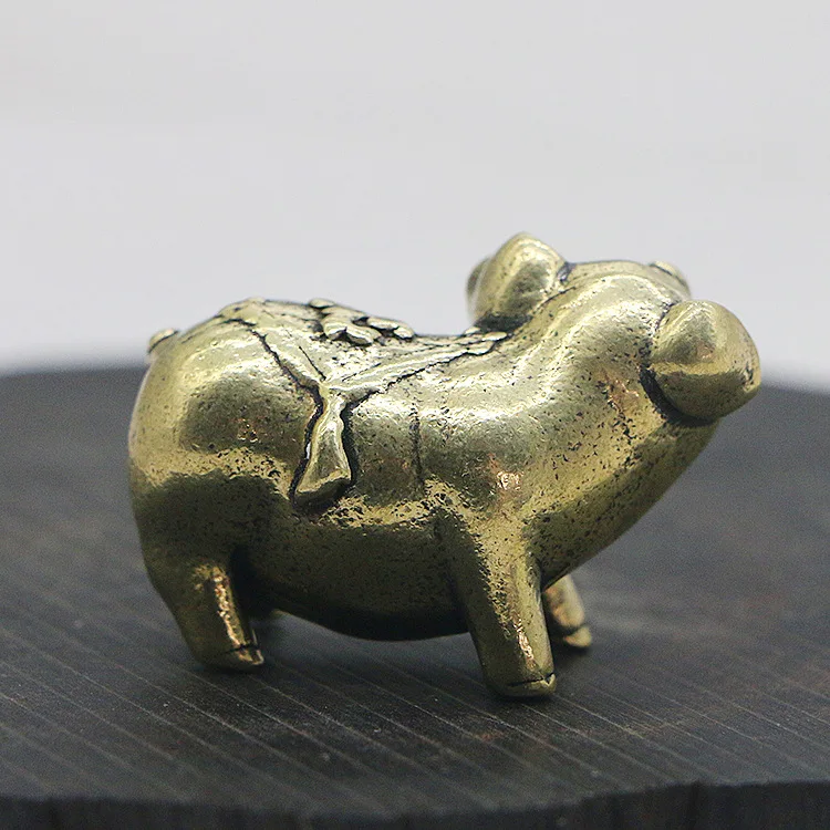 1/2pcs pure copper piglet brass zodiac pig small ornament copper hand handle antique copper micro-carving antique bronze ware
