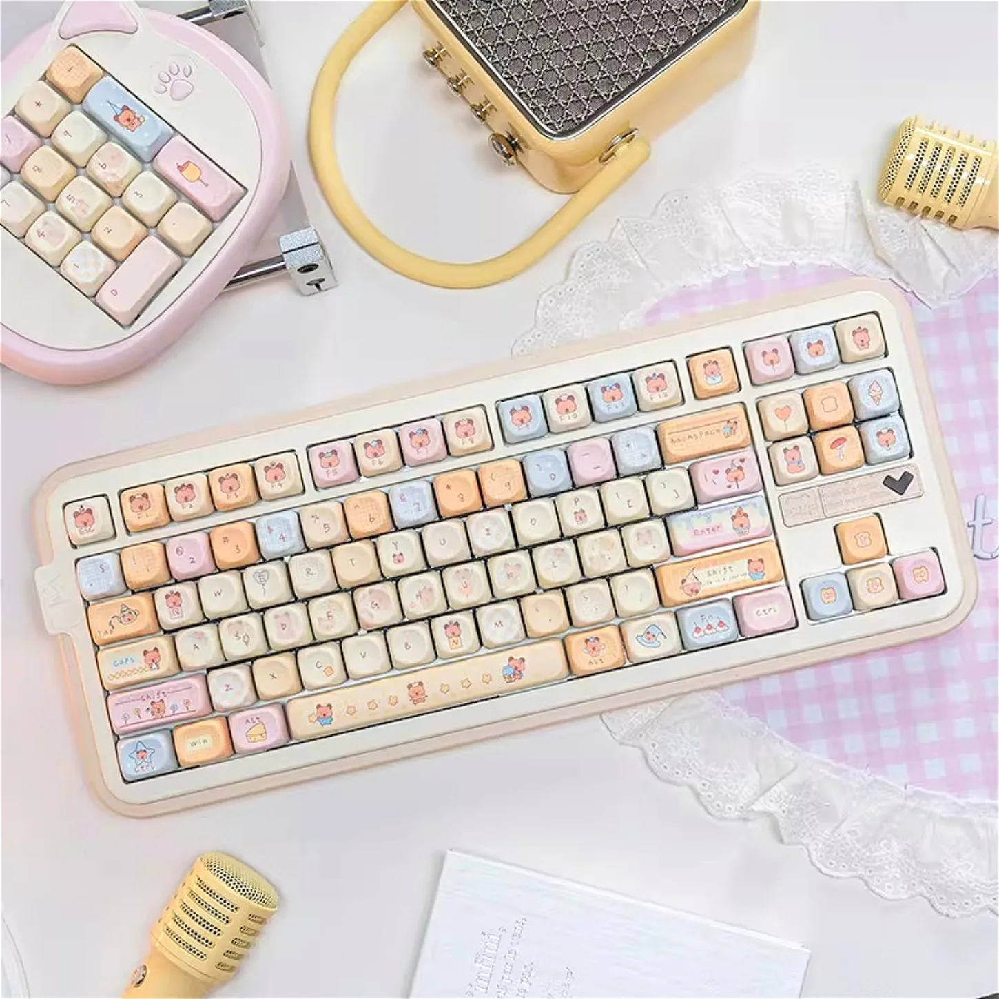 132 Keys MOA Profile PBT Keycaps Cute Bubble Guinea Pig Design for 60-108 Mechanical Keyboard Kawaii Girls