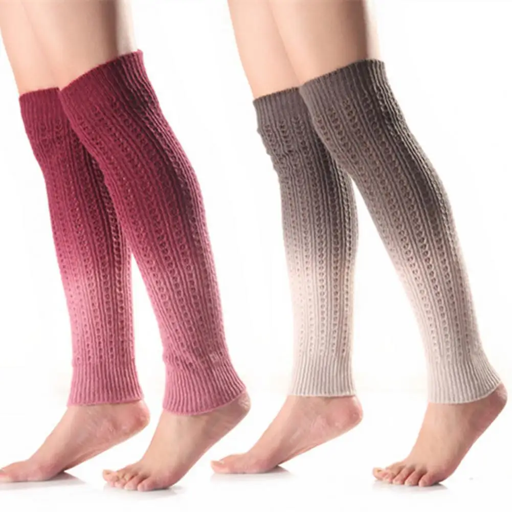 1 Pair Women Leg Warmers Knitted Gradient Color Leg Warmer Socks Autumn Winter Windproof Cold Resist Boot Cuffs For Yoga